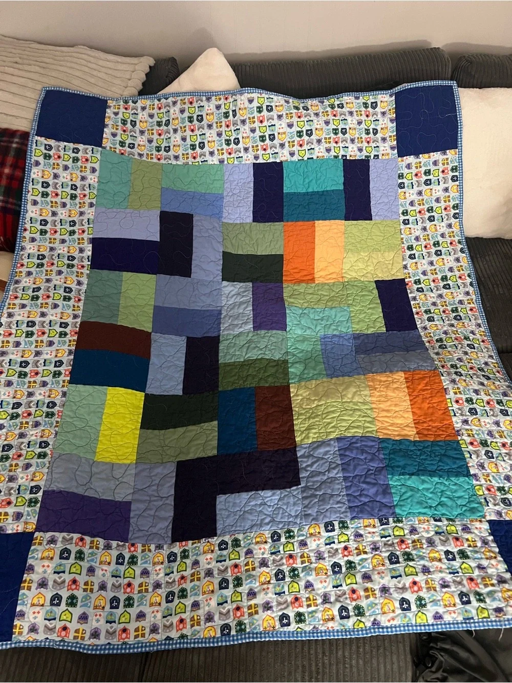 Handmade Multicolor Patchwork Quilt Throw Blanket Colorful Vintage Style